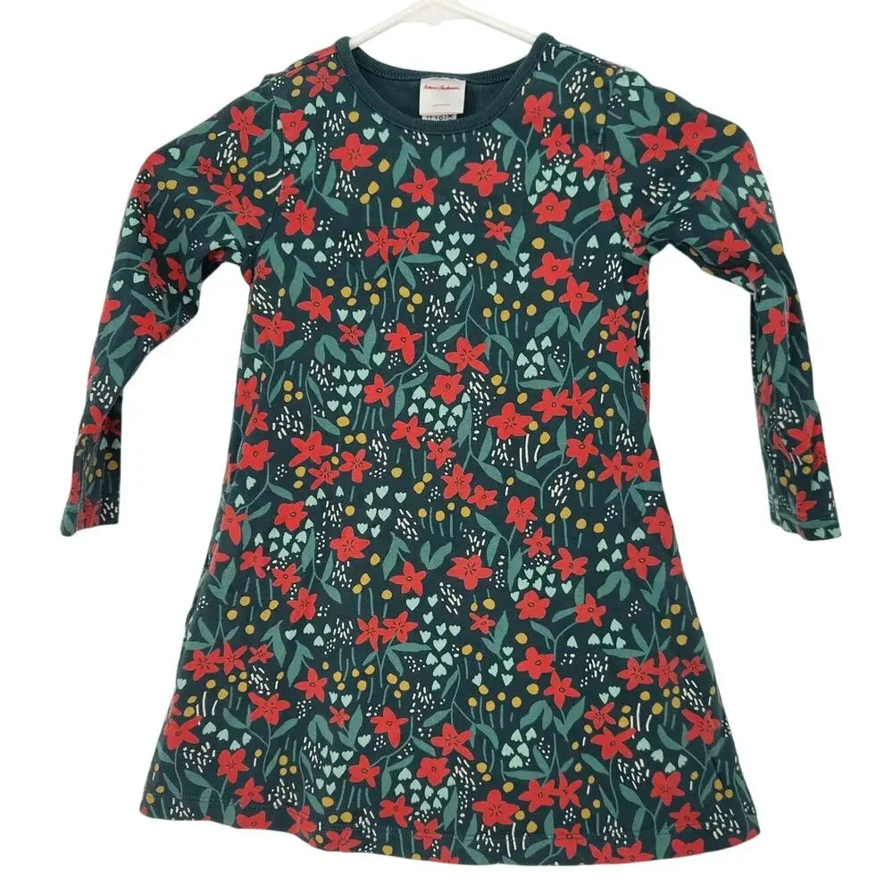 Hannah Anderson Holiday Long Sleever Pointsetta Patch‎ A-line Green Dress Girl 4